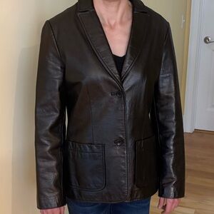 Gap vintage leather jacket blazer Y2K 90s 2000s black button up XS 2000